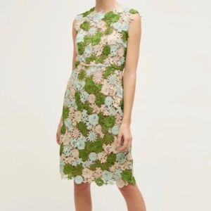 HD in Paris Anthropologie Lace Garden Dress Green Pink Beige Size 4